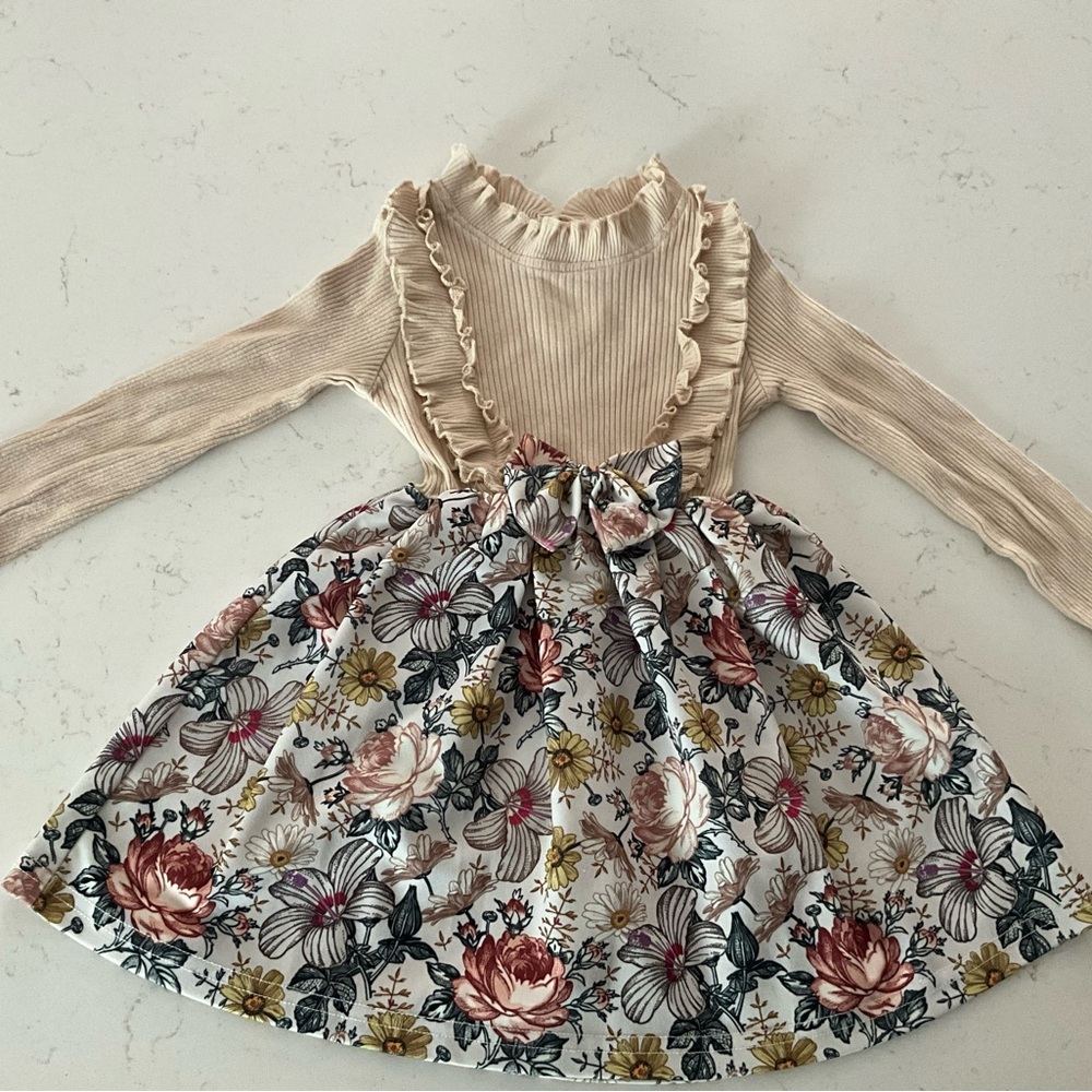 SHEIN Beige and Floral Kids Dress
